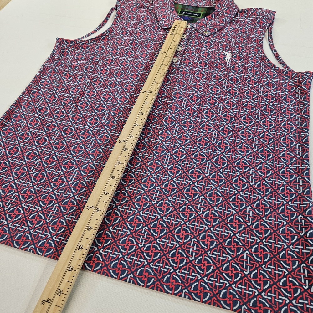 WILLIAM MURRAY Sleeveless Polo Golf Top Red Blue Print Size Large Aop - Picture 6 of 8